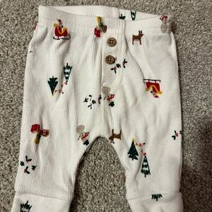 Festive White Baby Pants with Holiday Print Christmas NB pants